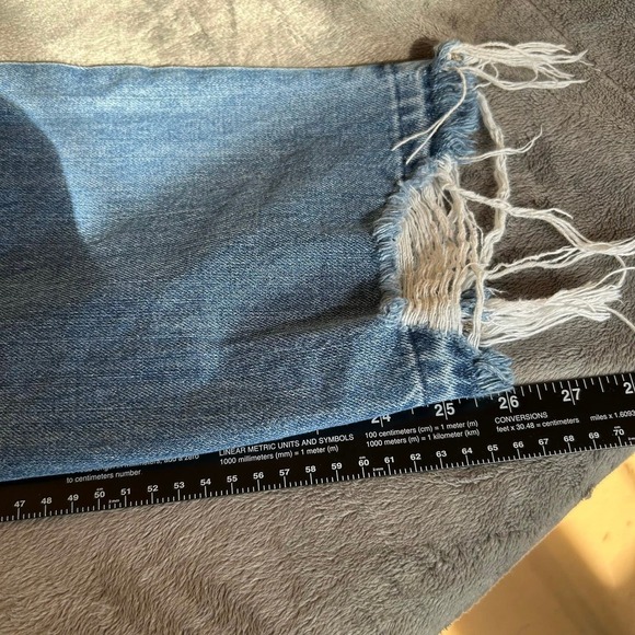 Express Women’s Jeans Size 6 Straight Ankle High Rise Distressed Denim Blue - Picture 13 of 15